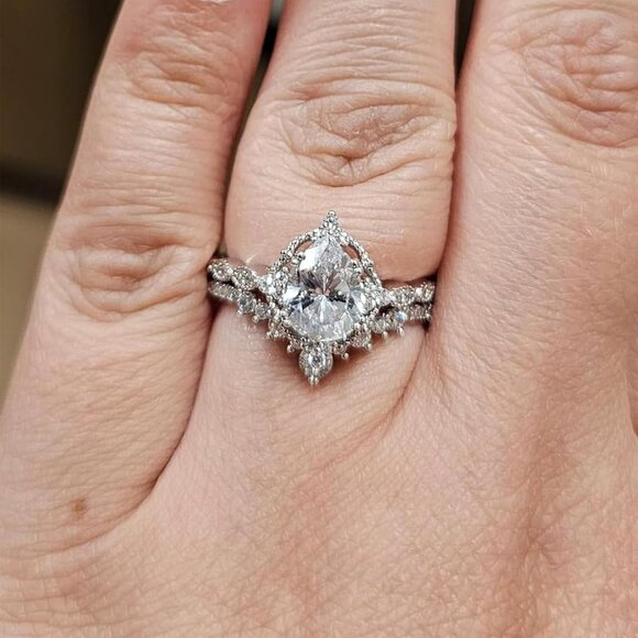 Wedding Rings for Women Sterling Silver Cubic Zirconia Engagement Sets - Picture 4 of 7